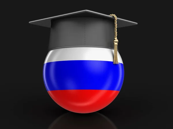Вручение диплома cap и российский флаг. Изображение с обтравочного контура — стоковое фото