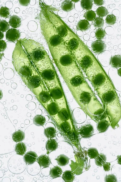 Зеленый горошек, плавающие в воде — стоковое фото
