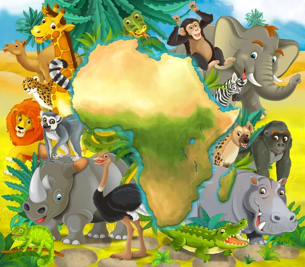 Мультфильм африканских животных - карта - рамка для названия - иллюстрации для детей — стоковое фото