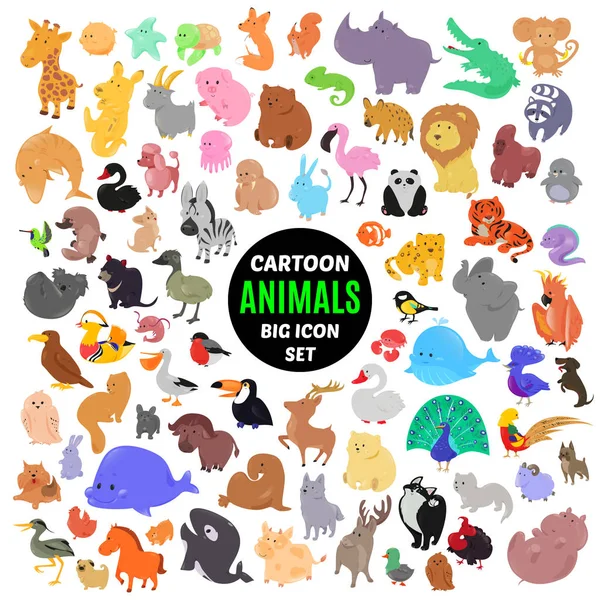 Большой набор милый мультфильм животных иконы, изолированные на белом фоне — стоковое фото