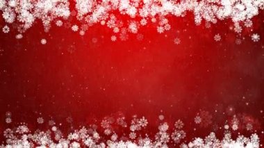 Рамка Рождества на красном фоне. Абстрактная зимняя открытка с горящими снежинки, звезды и снег — стоковое видео