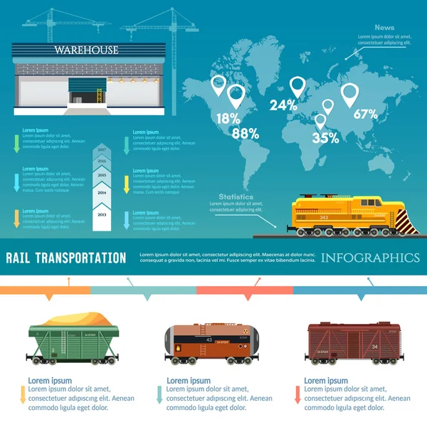 Грузовые поезда инфографики. Железнодорожные пути. Грузовые перевозки — стоковый вектор