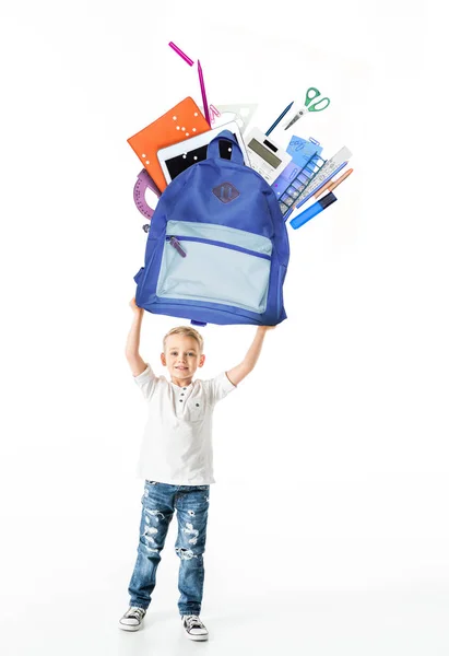 Мальчик держит мешок с инструментами образования — стоковое фото