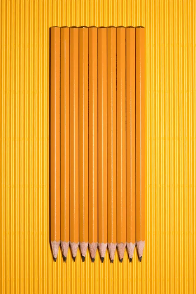 Top View Arranged Graphite Pencils Placed Row Yellow — стоковое фото