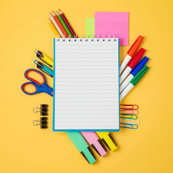 Back School Background Notebook School Supplies View — стоковое фото