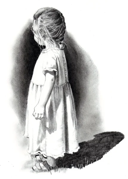 Карандашный рисунок из маленькой девочкой — стоковое фото