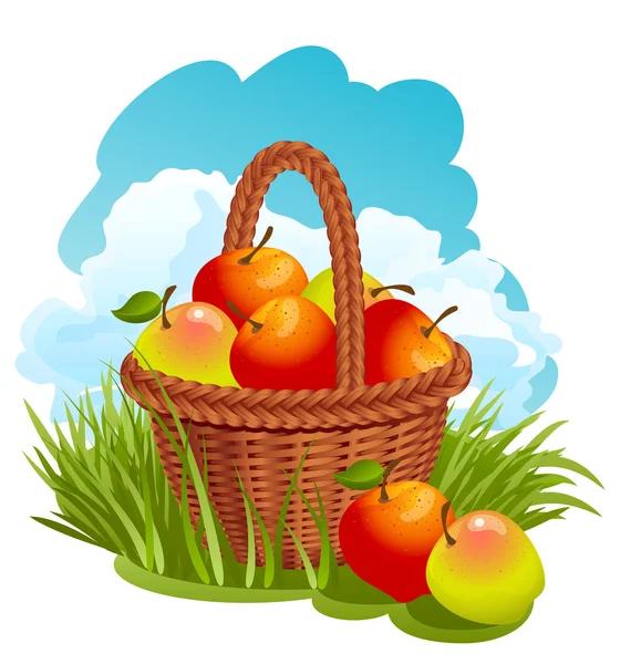Корзинка с яблоками — стоковый вектор