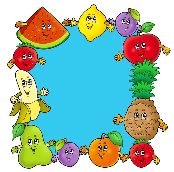 Рамка с различными фруктами мультфильм — стоковое фото