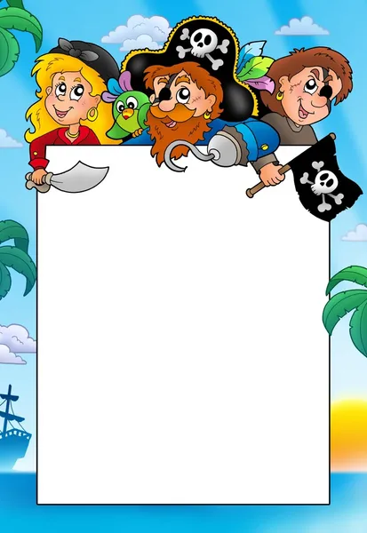 Рамка с тремя мультфильм пиратов — стоковое фото