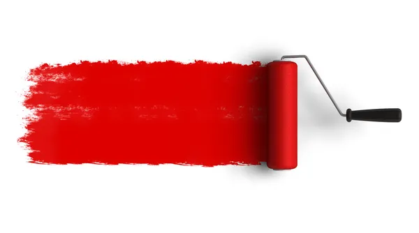 Красный Роликовый кисть с след краски — стоковое фото