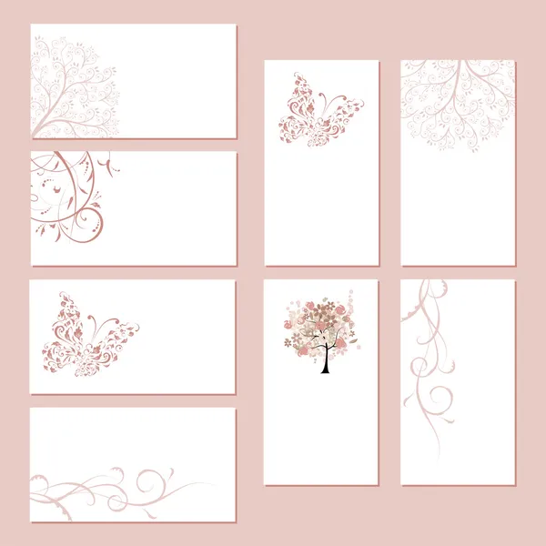 Набор визитных карточек, цветочный орнамент для вашего дизайна — стоковый вектор