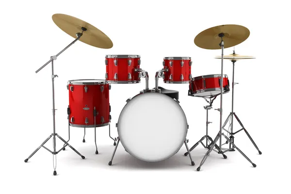 Комплект красный барабан, изолированные на белом фоне — стоковое фото