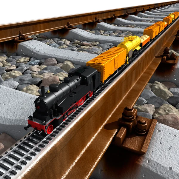 Миниатюрная модель поезда едет на больших треков — стоковое фото