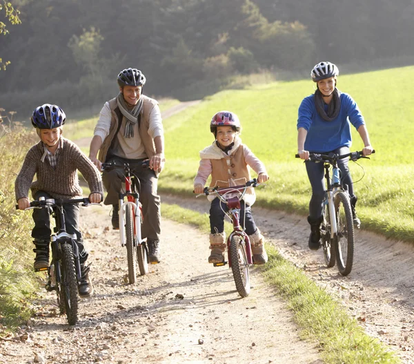 Молодые родители с детьми ездят на велосипедах в парке — стоковое фото