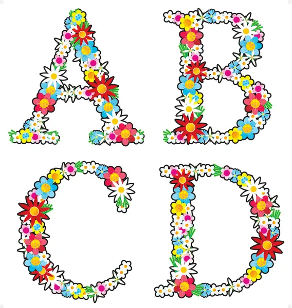 Набор цветочный алфавит, буквы а - д — стоковый вектор