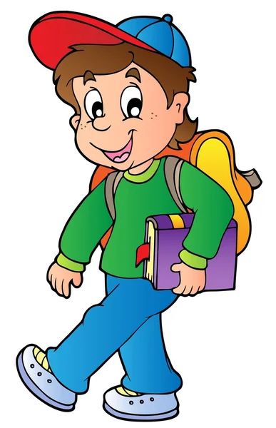 Мультипликационный мальчик, идущий к школе — стоковый вектор