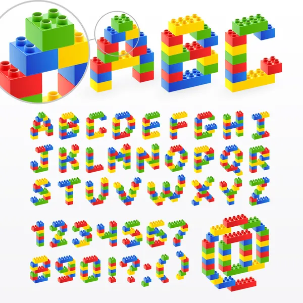 Красочный кирпичный шрифт игрушек с числами — стоковый вектор