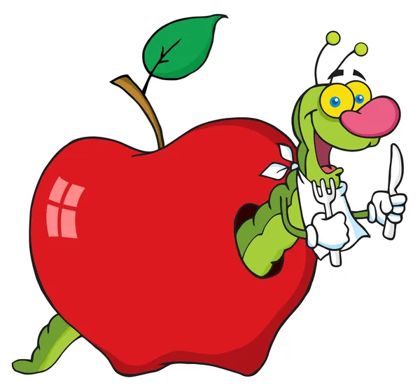 Голодный червь в красное яблоко — стоковое фото