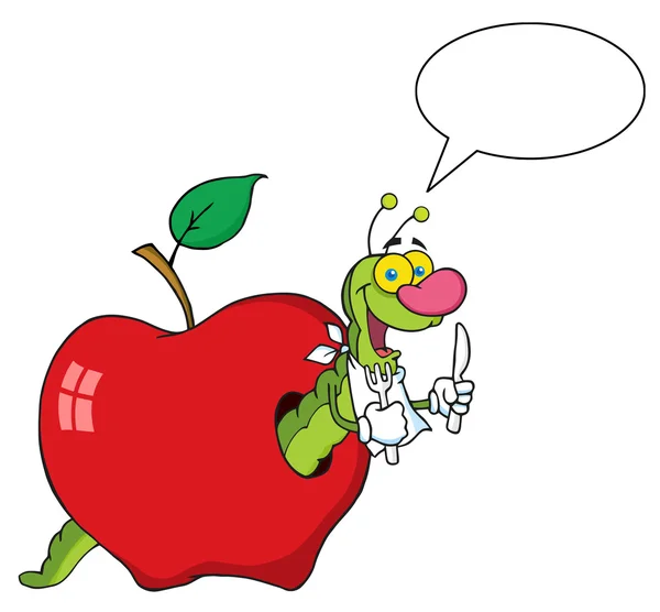 Голодный червь говорить в красное яблоко — стоковое фото
