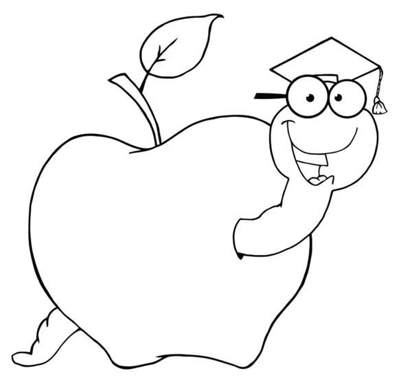 Изложил студент червя в яблоко — стоковое фото