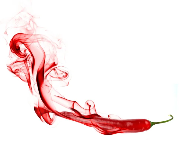 Чили перец с красный дым на белом фоне — стоковое фото