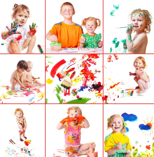 Дети с краской — стоковое фото