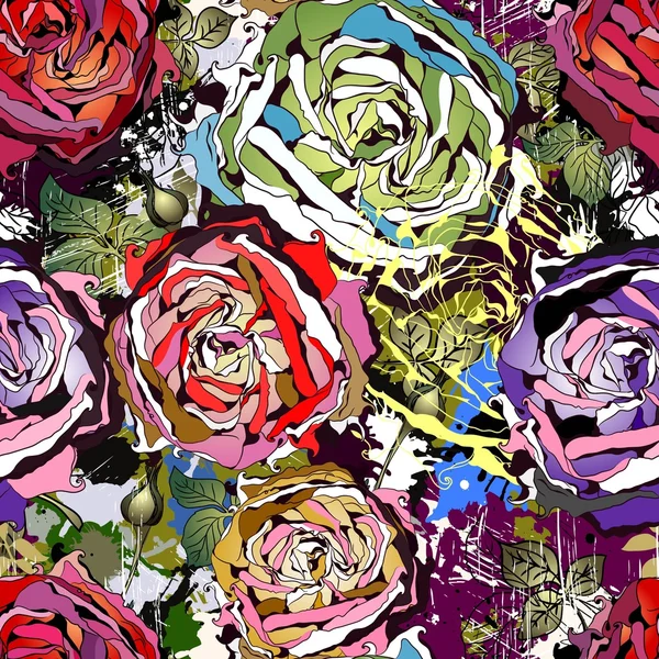 Красивые бесшовный фон с Абстрактные цветные розы — стоковый вектор