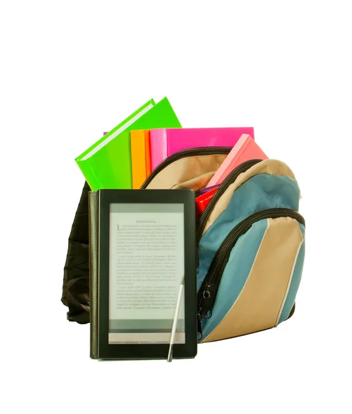 Электронная книга с книгами в рюкзак — стоковое фото