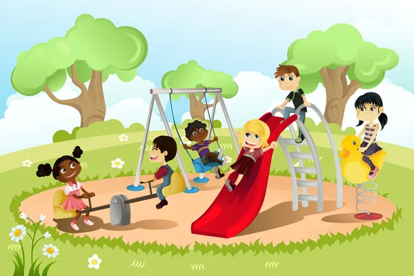 Дети в детской площадке — стоковый вектор