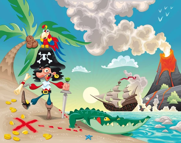 Пират на острове — стоковый вектор