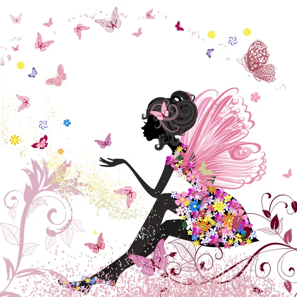 Цветочная фея в среде бабочек — стоковый вектор