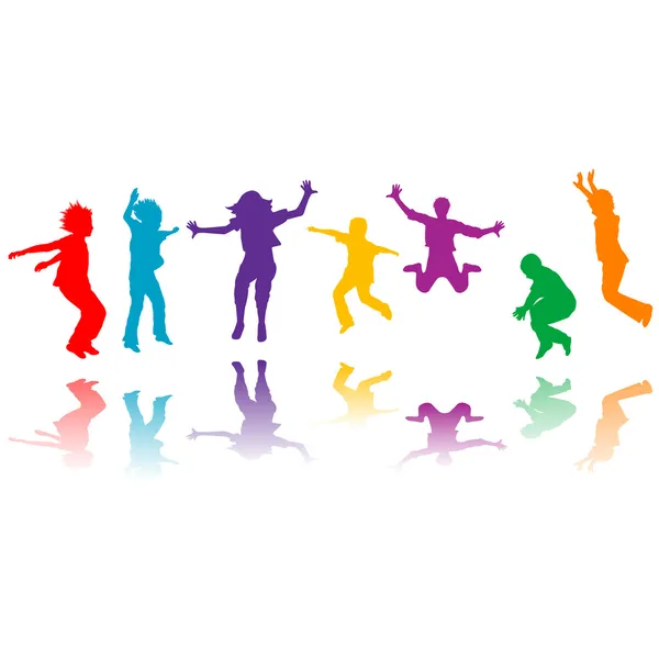 Группа рука нарисованные дети силуэты прыжки — стоковое фото