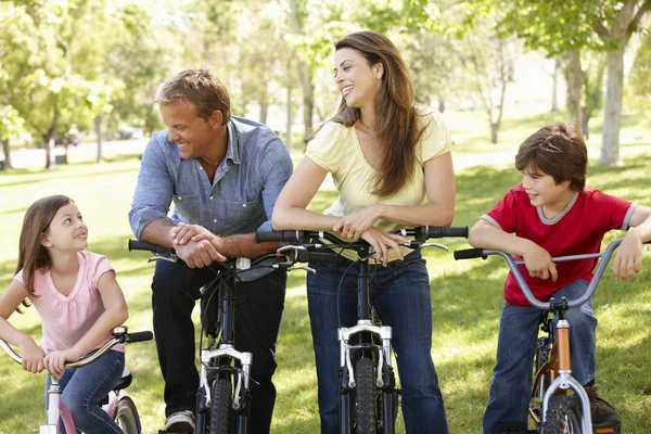 Семья, ездящая на велосипедах в парке — стоковое фото
