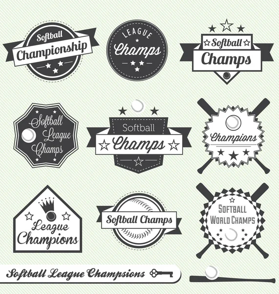 Векторный набор: Софтбол Лиги чемпионов этикетки — стоковый вектор